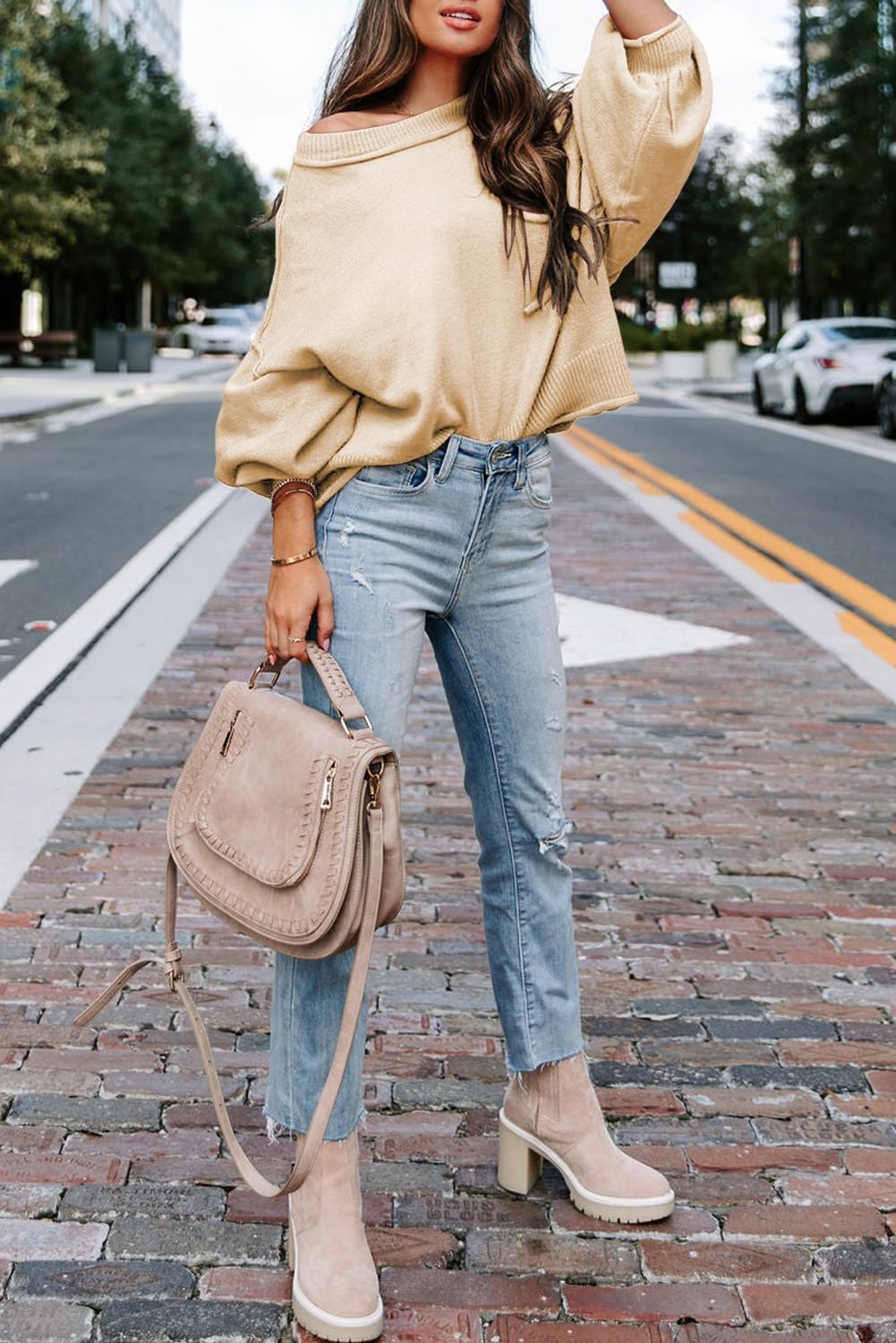 Foto 5 pulgar | Jersey Evaless Oversized Crop Para Mujer Otoño Beige 1x - Venta Internacional.
