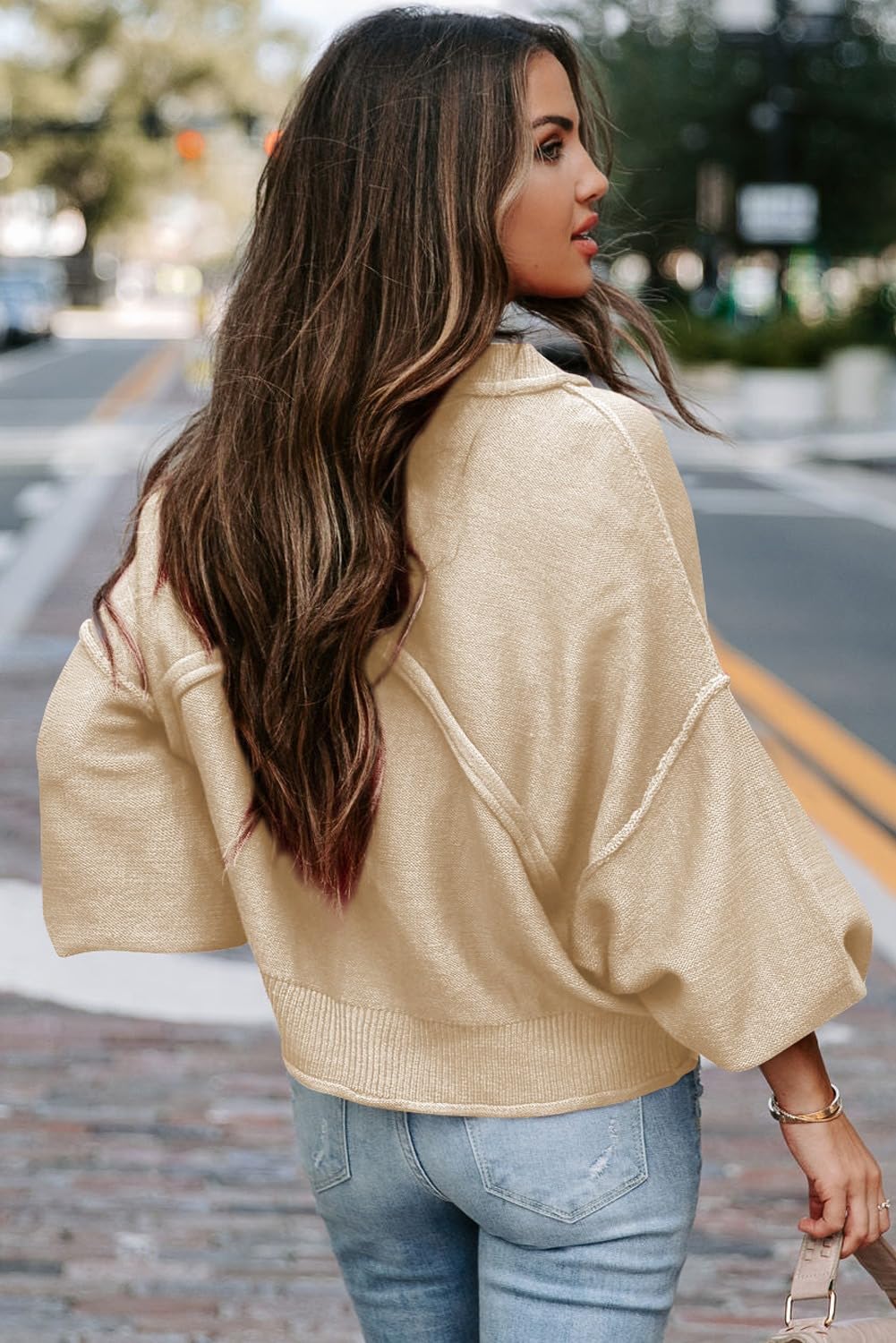 Foto 6 pulgar | Jersey Evaless Oversized Crop Para Mujer Otoño Beige 1x - Venta Internacional.