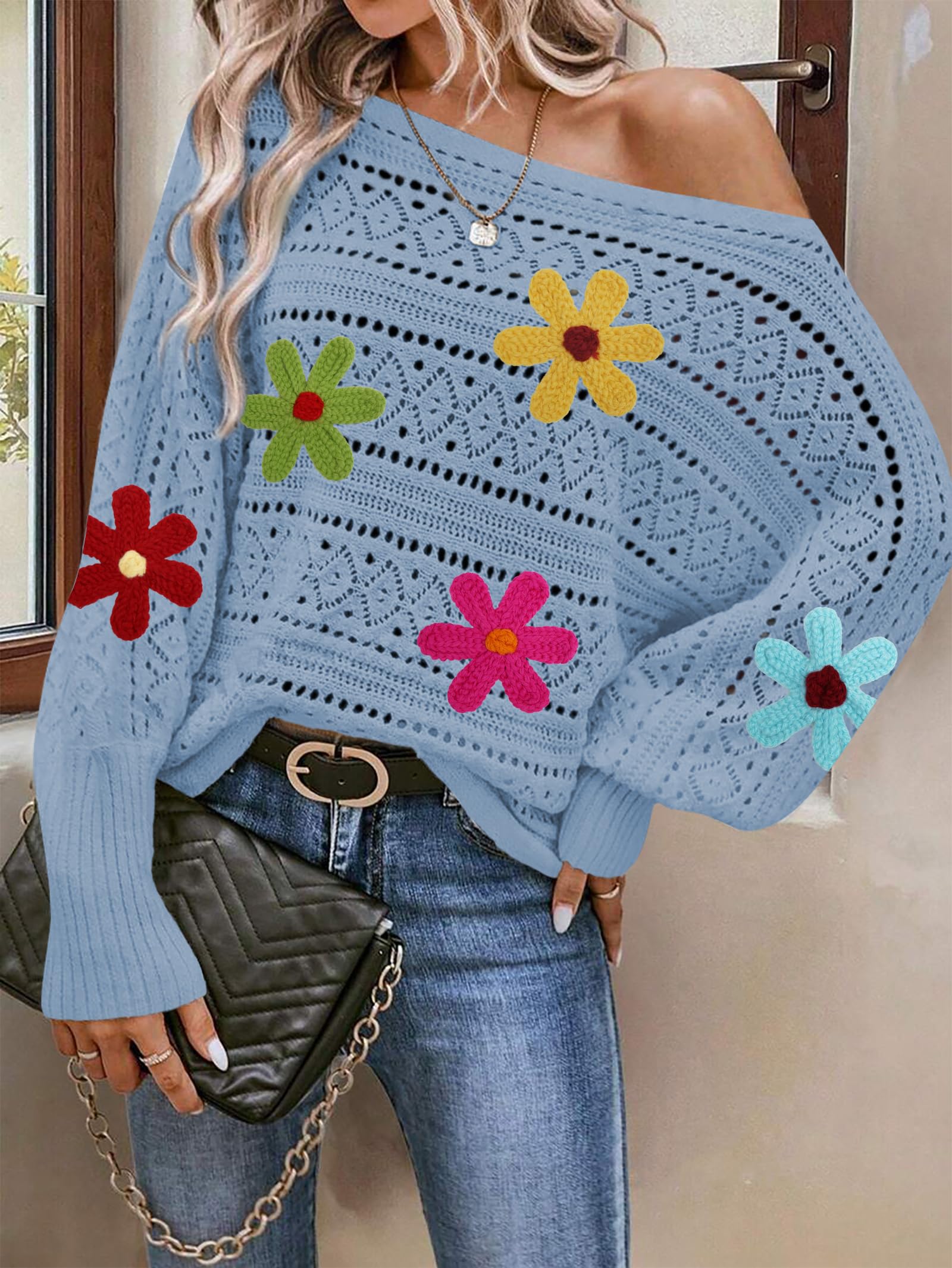 Foto 2 | Jersey Cakulo Para Mujer Con Hombros Descubiertos, Otoño 2024, Azul M - Venta Internacional.