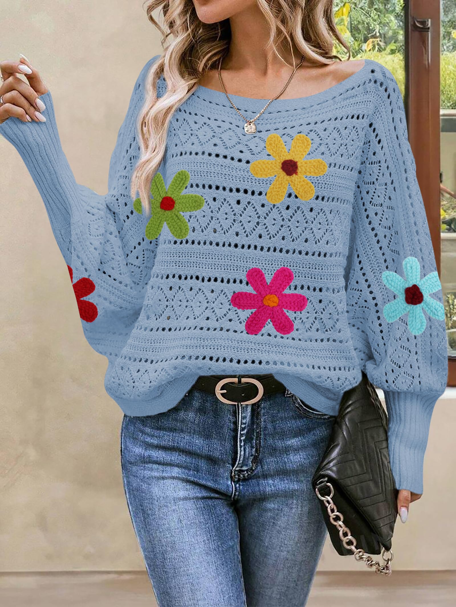 Foto 6 pulgar | Jersey Cakulo Para Mujer Con Hombros Descubiertos, Otoño 2024, Azul M - Venta Internacional.