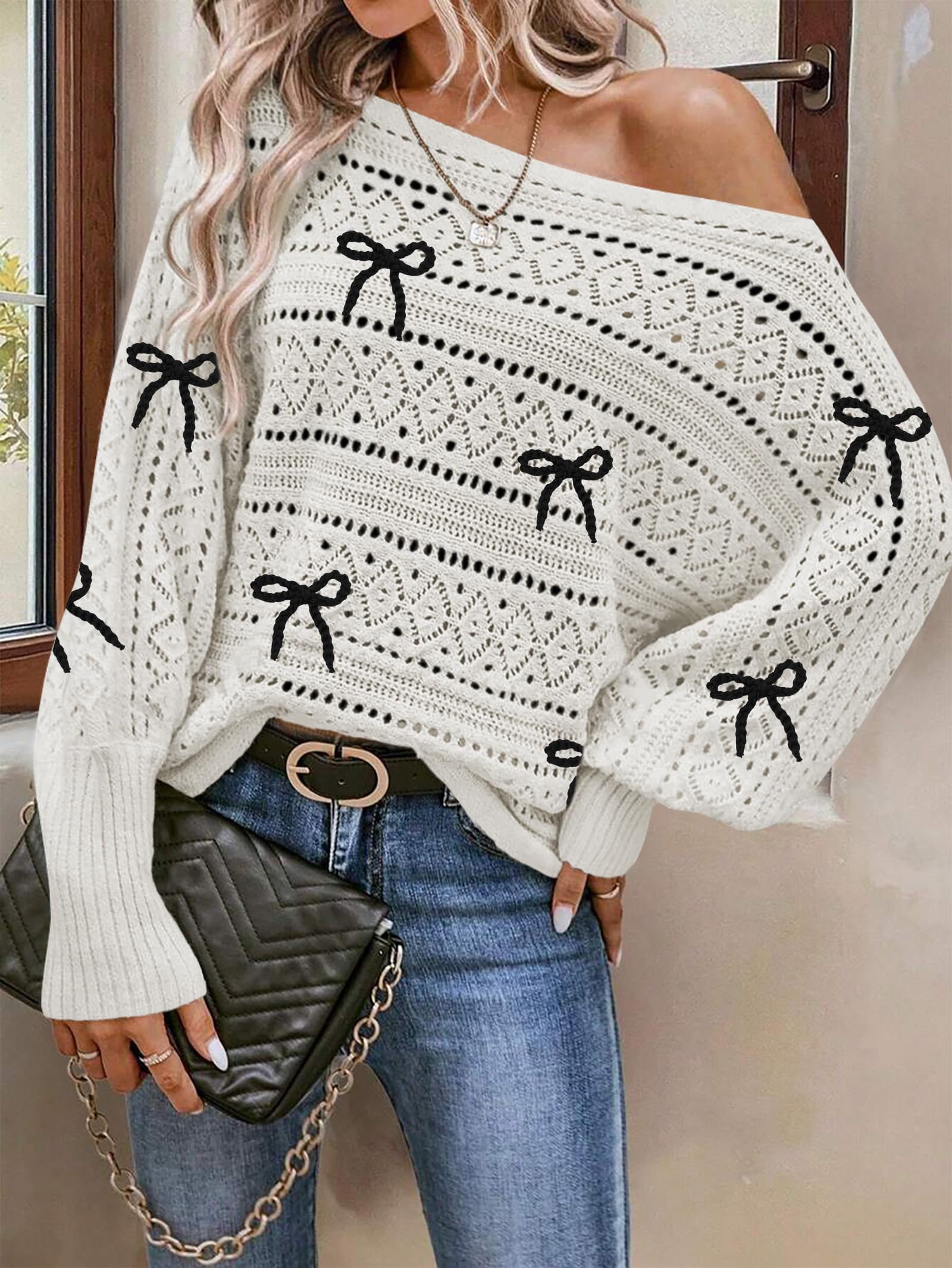Foto 3 pulgar | Jersey Cakulo Con Hombros Descubiertos Para Otoño De 2024, Blanco Para Mujer - Venta Internacional.