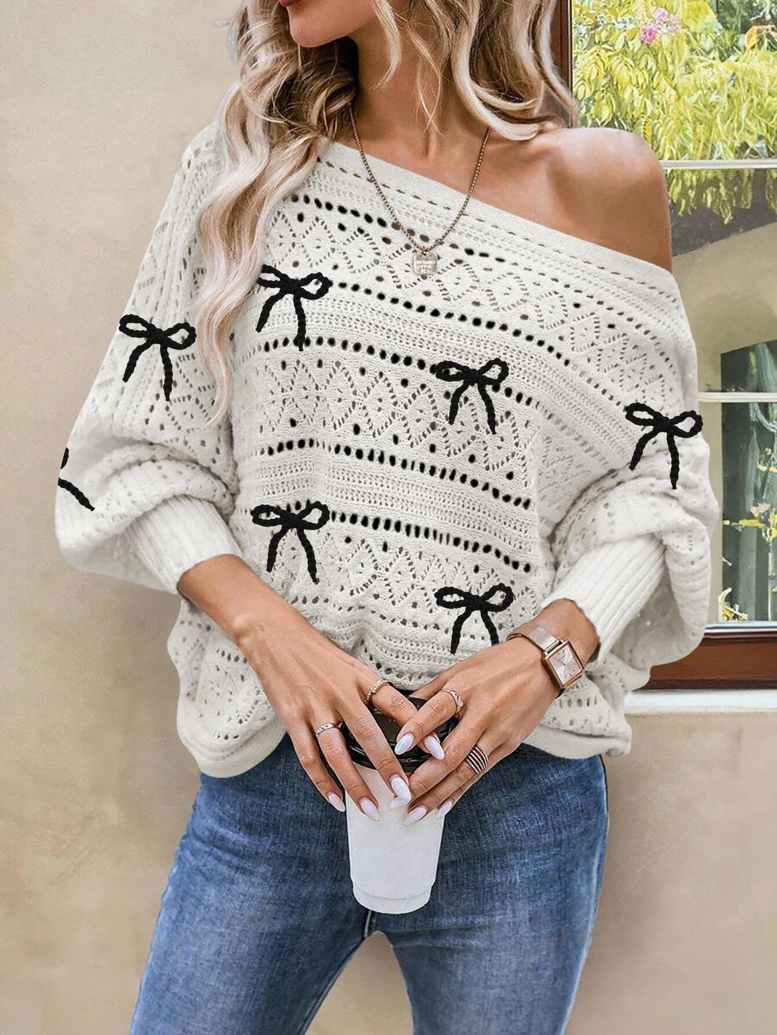 Foto 4 pulgar | Jersey Cakulo Con Hombros Descubiertos Para Otoño De 2024, Blanco Para Mujer - Venta Internacional.
