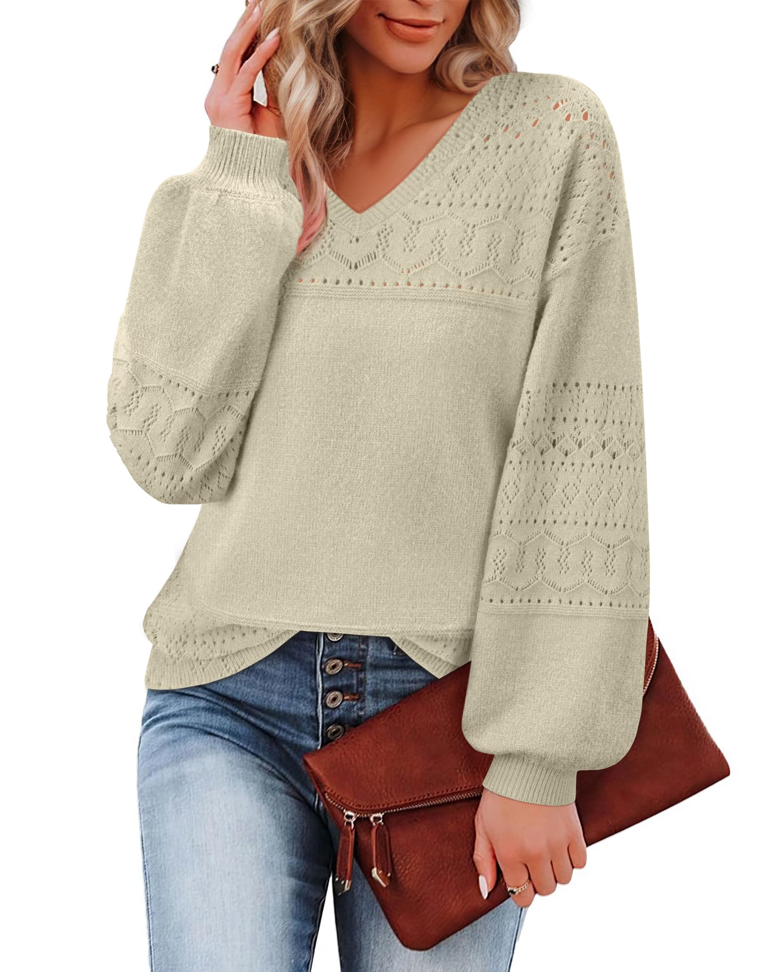 Foto 3 pulgar | Jersey Messic Para Mujer, Cuello En V, Ligero, Beige, Talla Xxl - Venta Internacional.