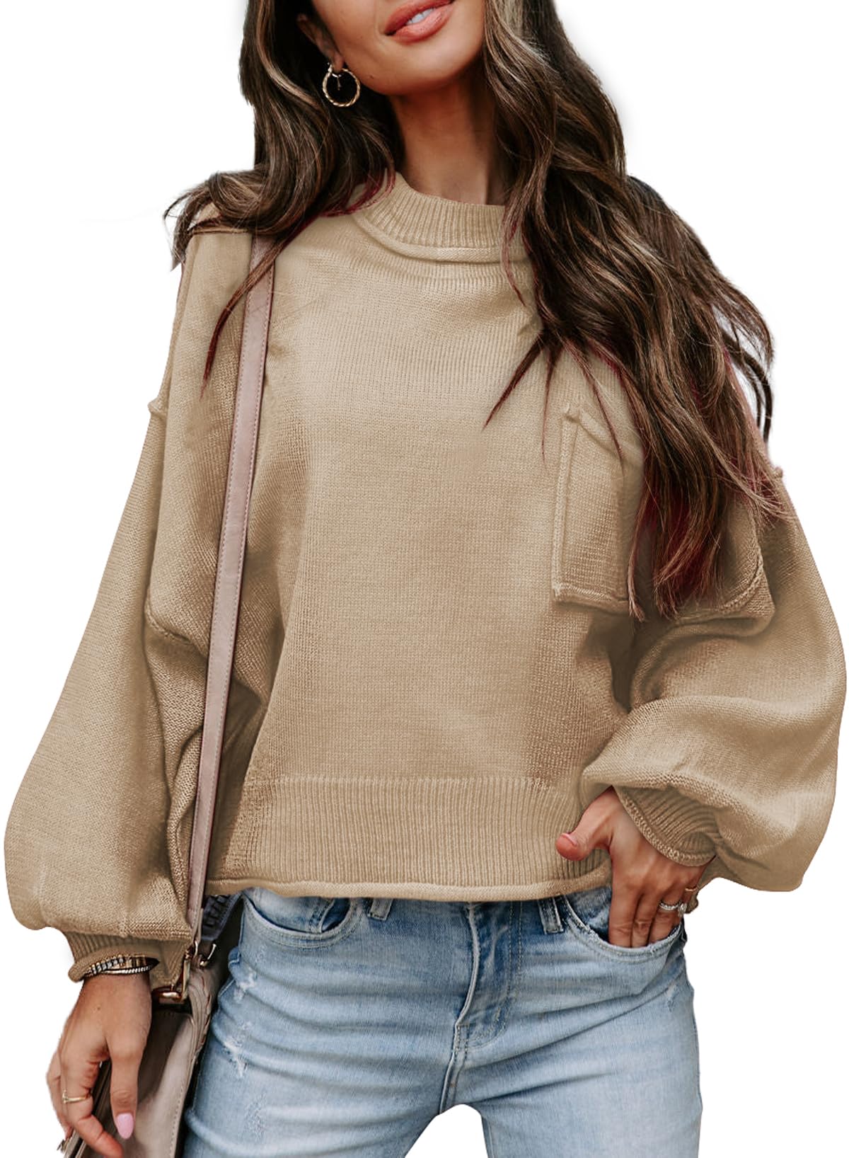 Foto 1 | Jersey Evaless Para Mujer Con Cuello Redondo Y Linterna De Manga Larga A La Moda - Venta Internacional.