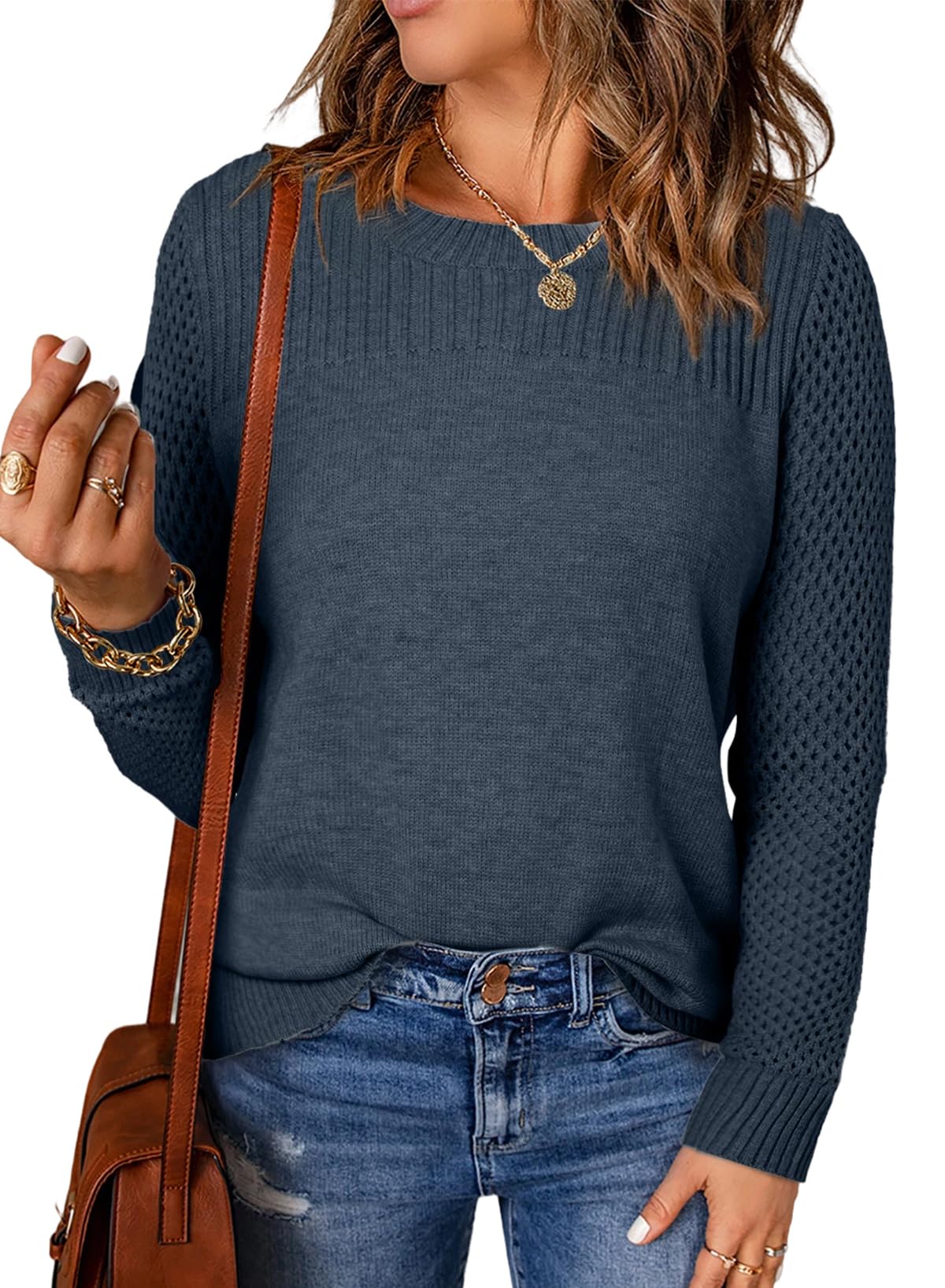 Jersey Evaless De Punto Trenzado A La Moda Para Mujer, A La Moda, Azul - Venta Internacional.