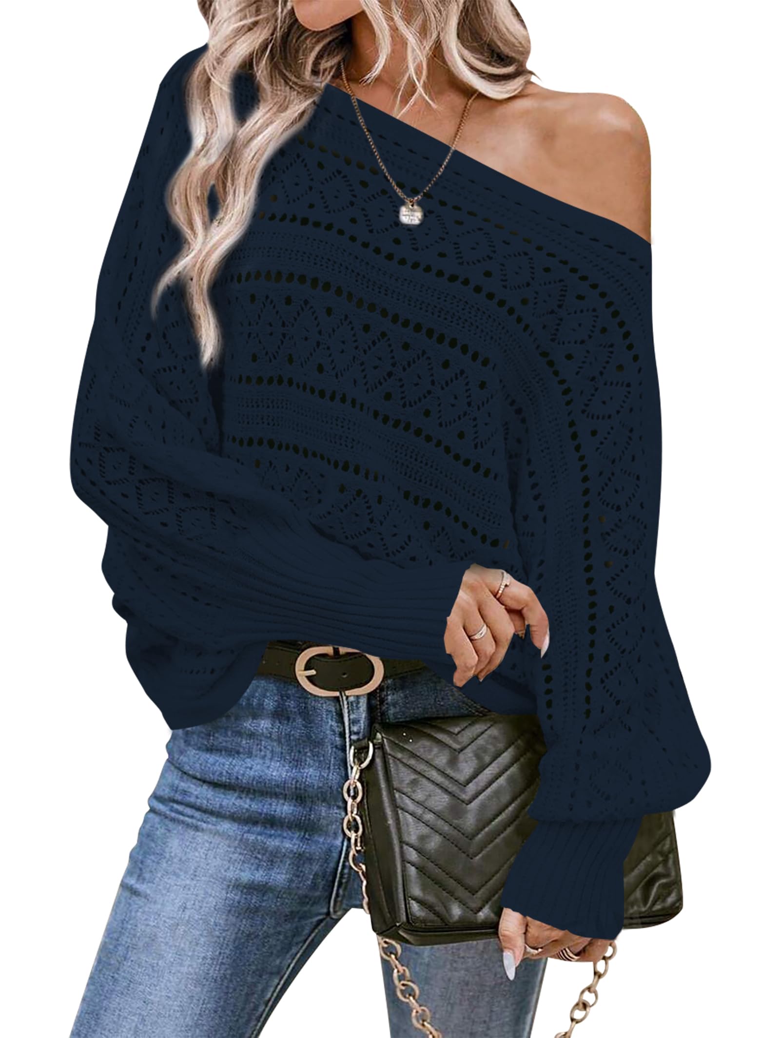 Jersey Cakulo Para Mujer Con Hombros Descubiertos, Color Azul Marino, Talla M - Venta Internacional.