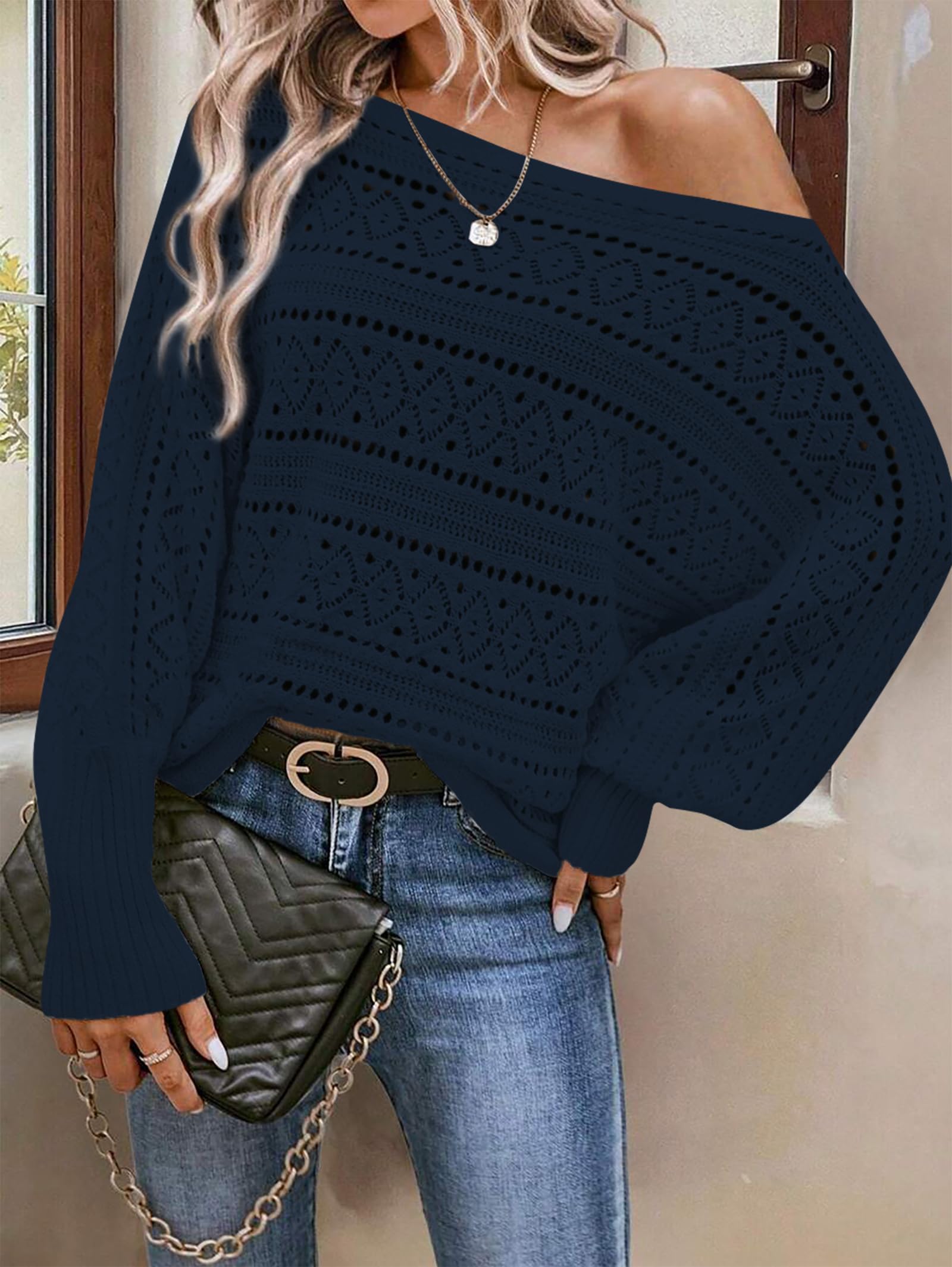 Foto 2 | Jersey Cakulo Para Mujer Con Hombros Descubiertos, Color Azul Marino, Talla M - Venta Internacional.