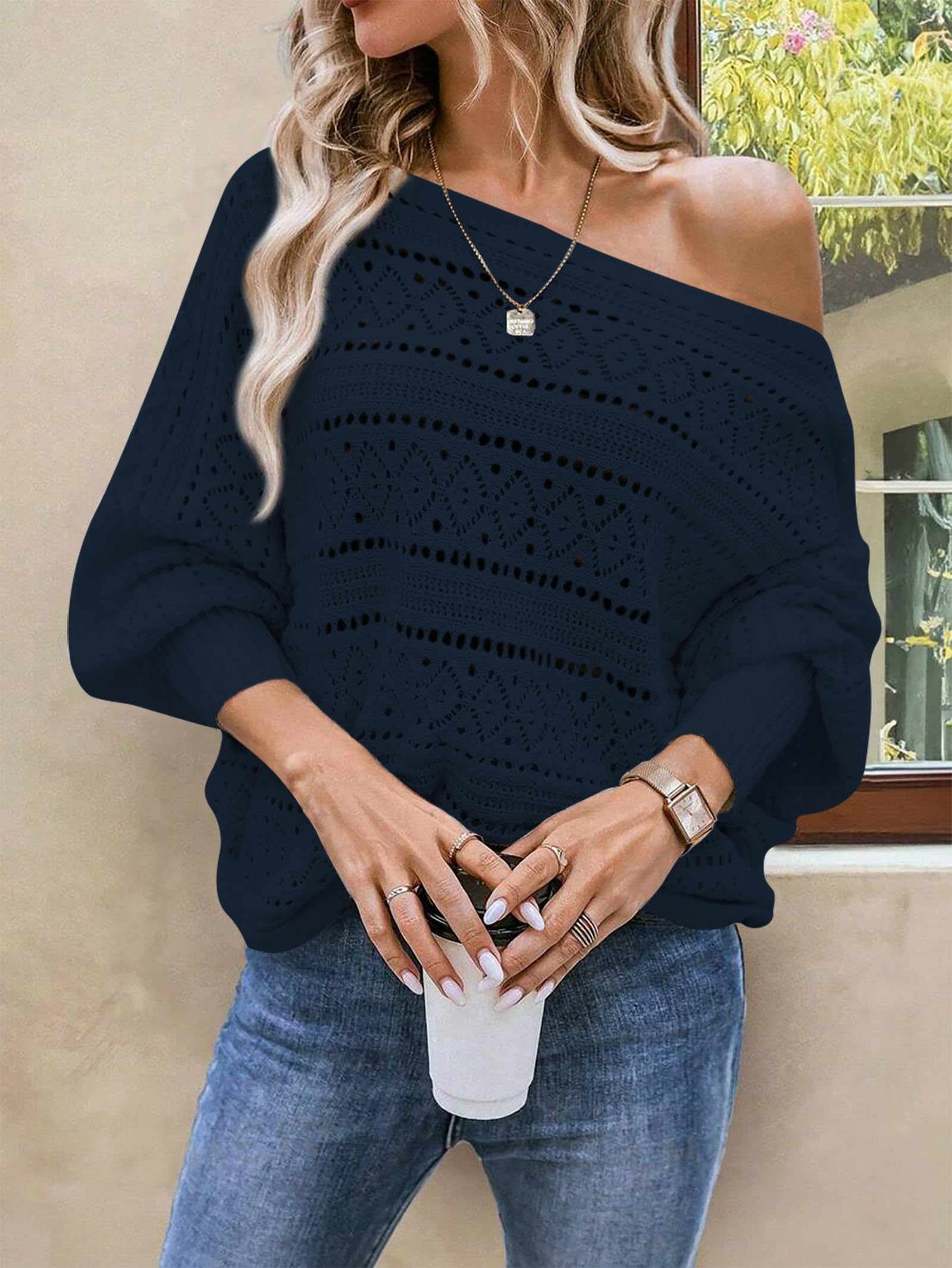 Foto 4 pulgar | Jersey Cakulo Para Mujer Con Hombros Descubiertos, Color Azul Marino, Talla M - Venta Internacional.