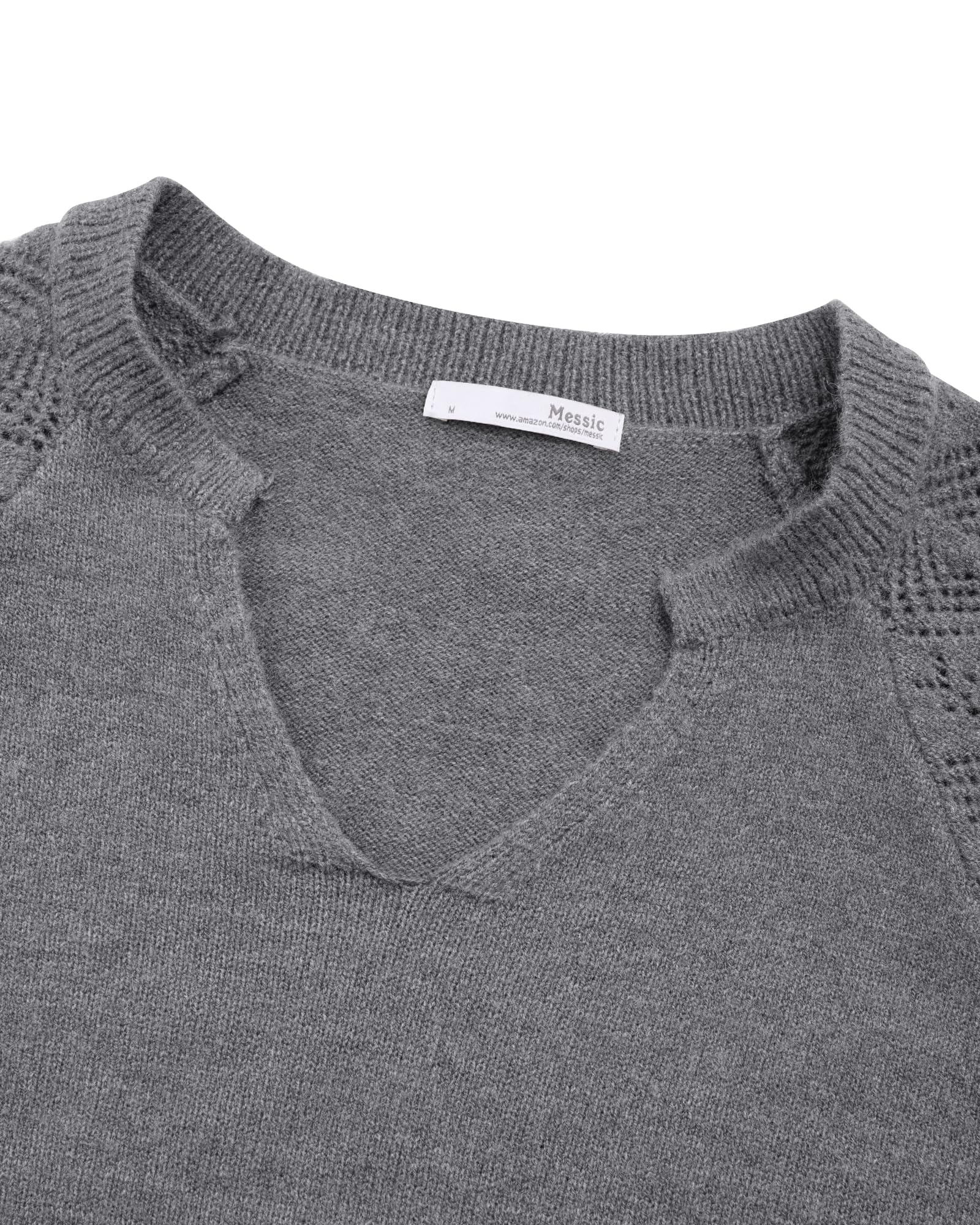Foto 5 pulgar | Jersey Messic Para Mujer, Manga Abullonada, Cuello En V, Punto Holgado, Gris - Venta Internacional.