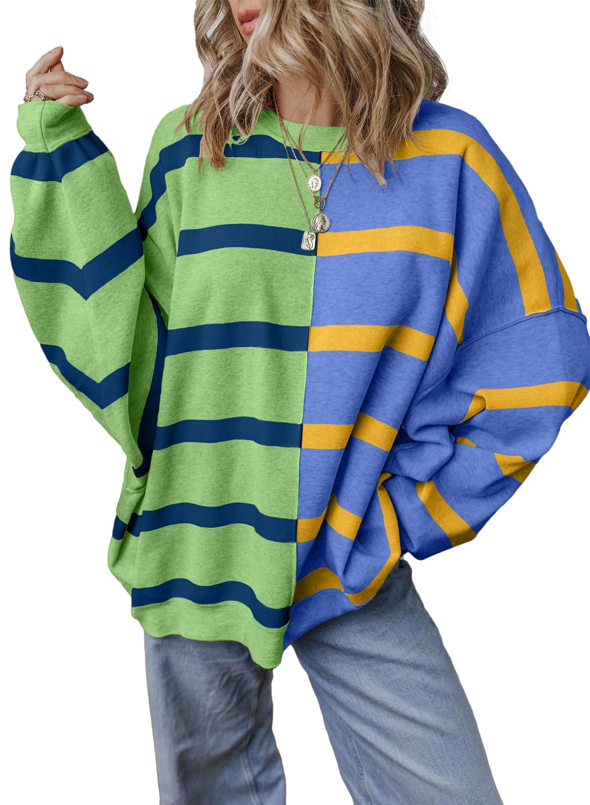 Jersey Evaless Fashion De Otoño Tejido A Rayas Para Mujer, Color Verde Xl - Venta Internacional.