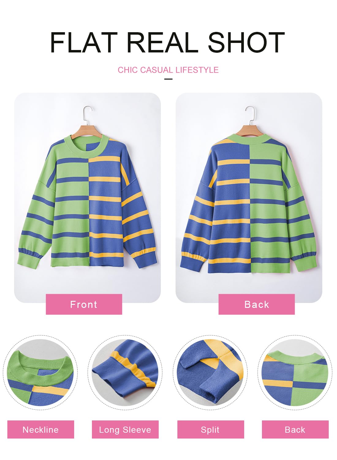 Foto 5 | Jersey Evaless Fashion De Otoño Tejido A Rayas Para Mujer, Color Verde Xl - Venta Internacional.