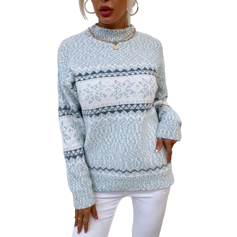Jersey Junboon Para Mujer Con Cuello Redondo Y Manga Larga Con Estampado De Copos De Nieve - Venta Internacional.