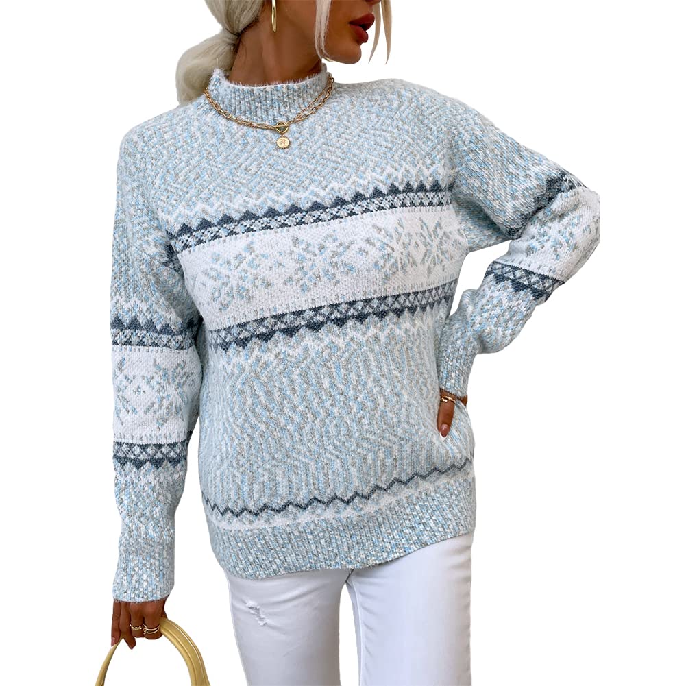 Foto 2 | Jersey Junboon Para Mujer Con Cuello Redondo Y Manga Larga Con Estampado De Copos De Nieve - Venta Internacional.