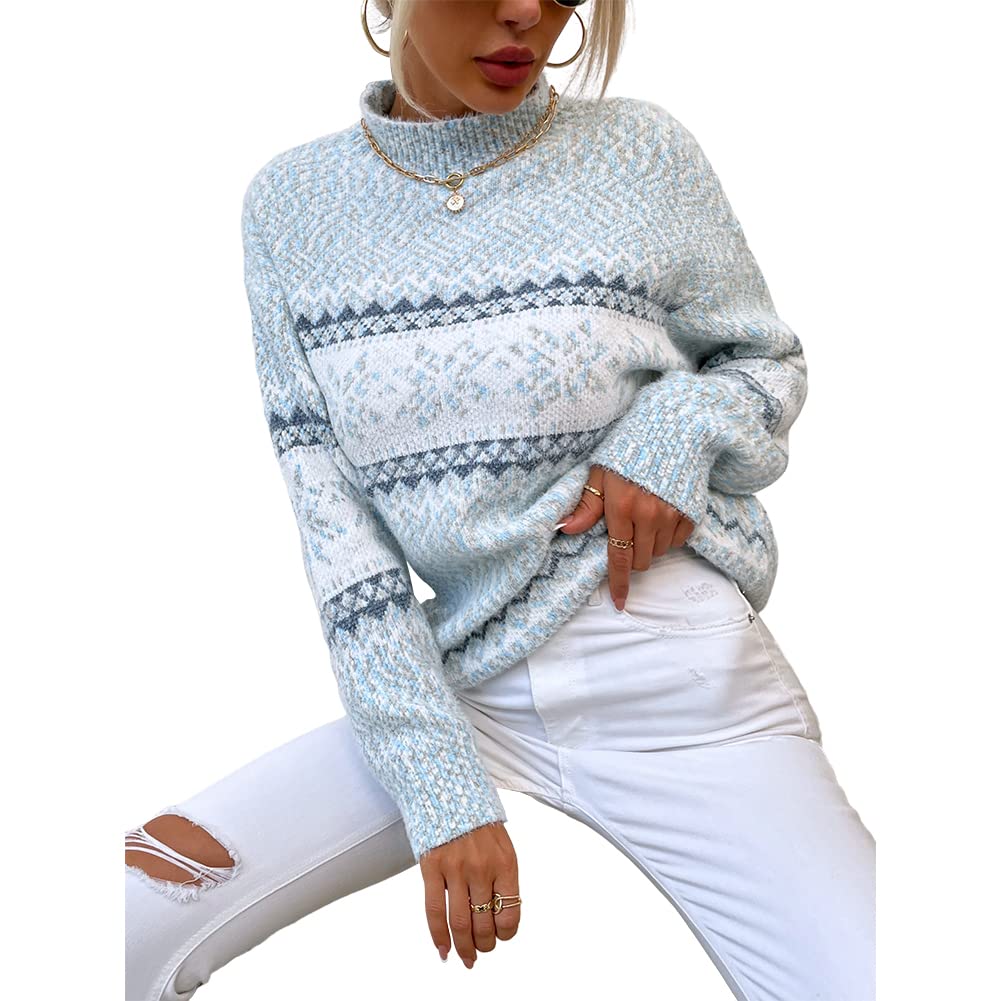 Foto 3 | Jersey Junboon Para Mujer Con Cuello Redondo Y Manga Larga Con Estampado De Copos De Nieve - Venta Internacional.