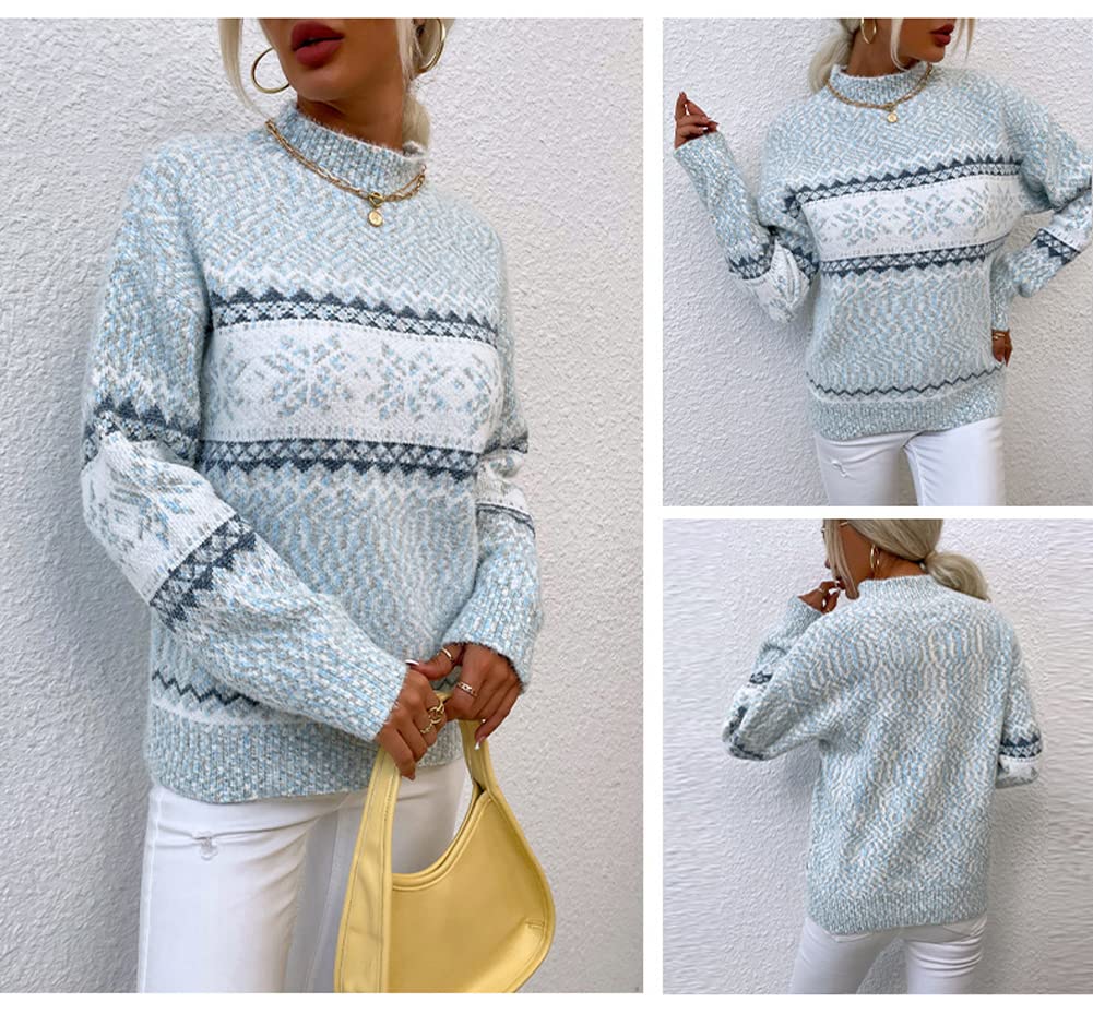 Foto 6 pulgar | Jersey Junboon Para Mujer Con Cuello Redondo Y Manga Larga Con Estampado De Copos De Nieve - Venta Internacional.