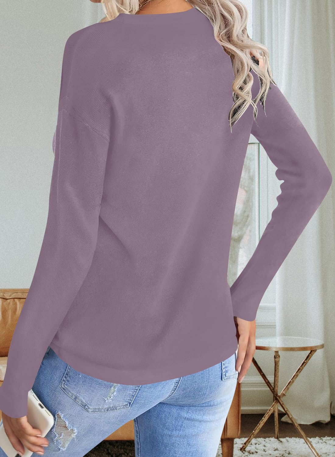 Foto 5 pulgar | Jersey Qacohu Para Mujer, Cuello Redondo, Manga Larga, Punto, Color Morado, L - Venta Internacional.