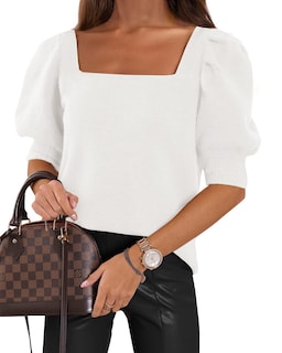 Foto 1 | Jersey Goranbon Puff De Manga Corta Para Mujer, Color Blanco Brillante - Venta Internacional.