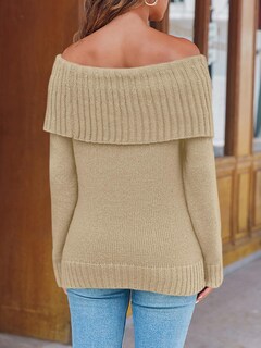 Foto 5 | Jersey Saodimallsu De Punto Holgado Con Hombros Descubiertos, Caqui, Para Mujer - Venta Internacional.