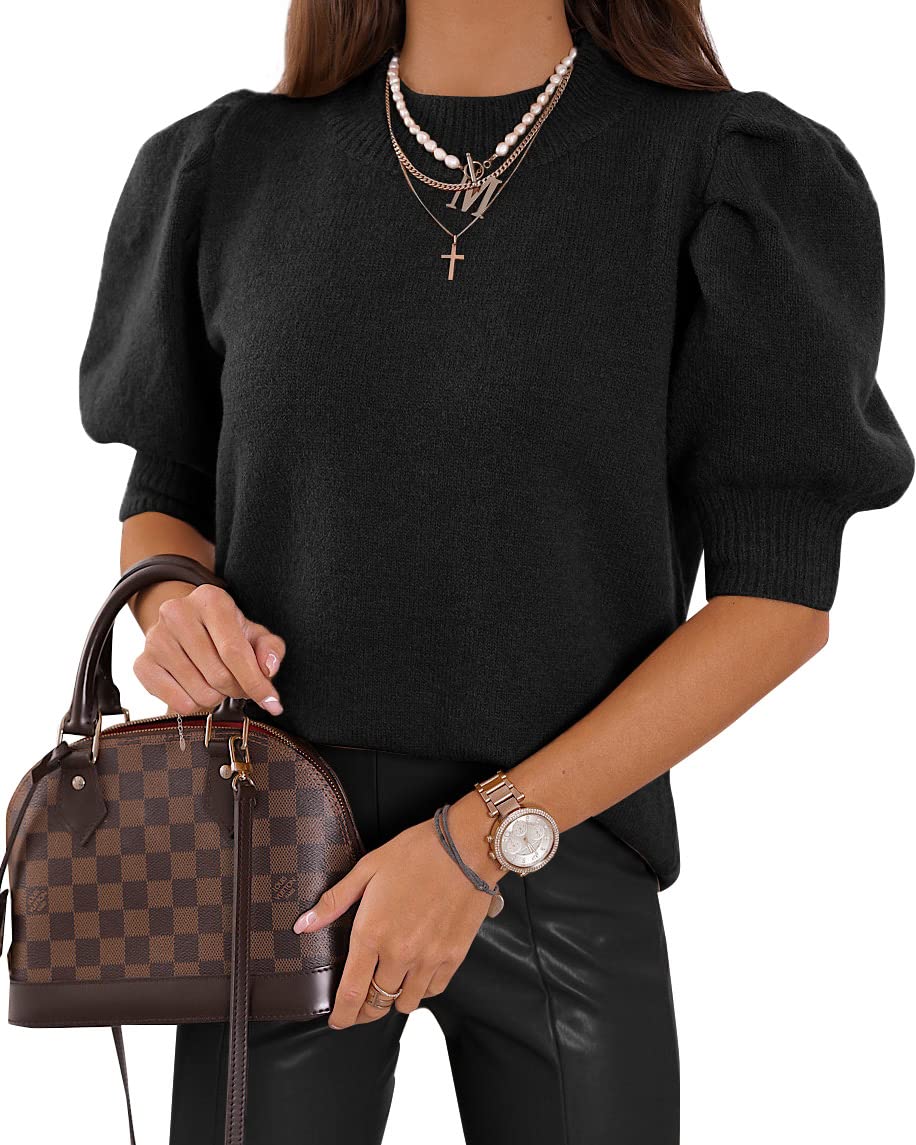 Suéteres Abullonados De Manga Corta Para Mujer 2024, Primavera Verano, Moda, Casual, Blusas Negras - Venta Internacion
