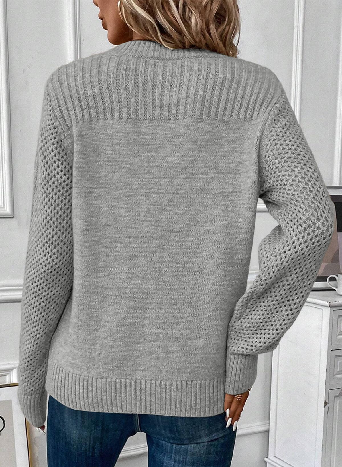 Foto 5 pulgar | Jersey Evaless Para Mujer, Tejido Trenzado, Cuello Redondo, Gris Claro - Venta Internacional.