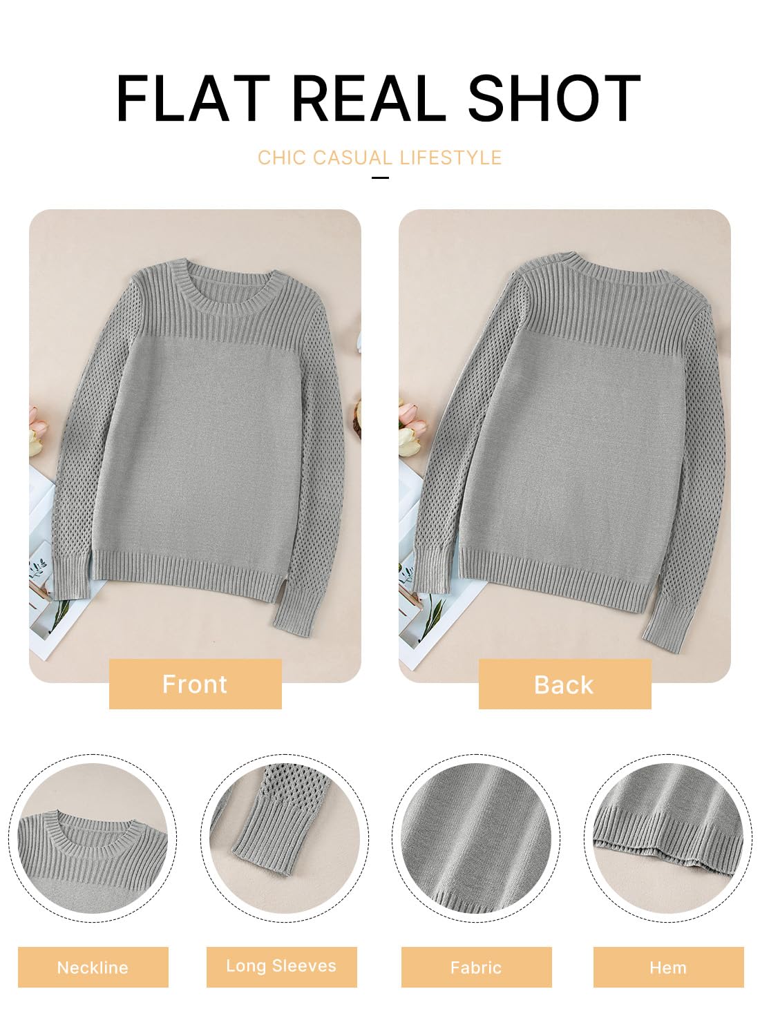 Foto 6 pulgar | Jersey Evaless Para Mujer, Tejido Trenzado, Cuello Redondo, Gris Claro - Venta Internacional.
