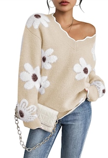 Foto 1 | Jersey Rosa De Punto Queen Con Cuello En V Y Fuzzy Para Mujer - Venta Internacional.