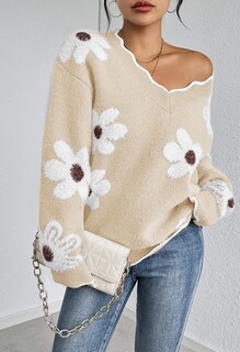 Foto 2 | Jersey Rosa De Punto Queen Con Cuello En V Y Fuzzy Para Mujer - Venta Internacional.
