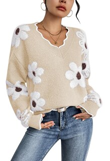 Foto 3 | Jersey Rosa De Punto Queen Con Cuello En V Y Fuzzy Para Mujer - Venta Internacional.