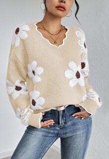 Foto 4 | Jersey Rosa De Punto Queen Con Cuello En V Y Fuzzy Para Mujer - Venta Internacional.