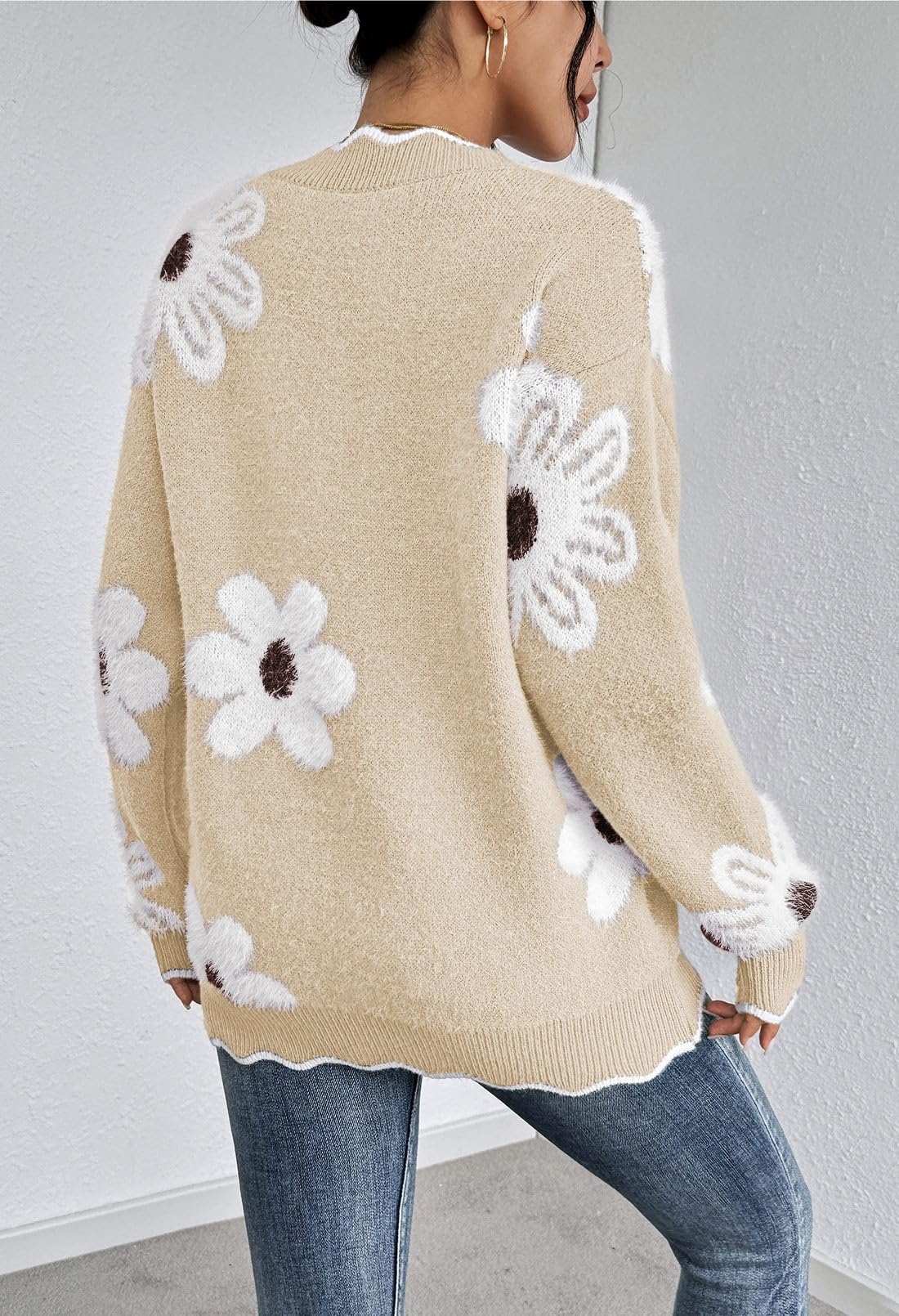 Foto 6 | Jersey Rosa De Punto Queen Con Cuello En V Y Fuzzy Para Mujer - Venta Internacional.