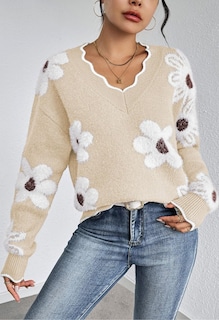 Foto 7 | Jersey Rosa De Punto Queen Con Cuello En V Y Fuzzy Para Mujer - Venta Internacional.