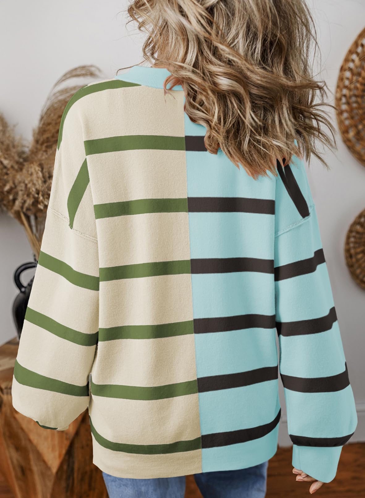 Foto 4 | Suéter Evaless Fashion De Otoño, Tejido A Rayas, Color Bloque - Venta Internacional.