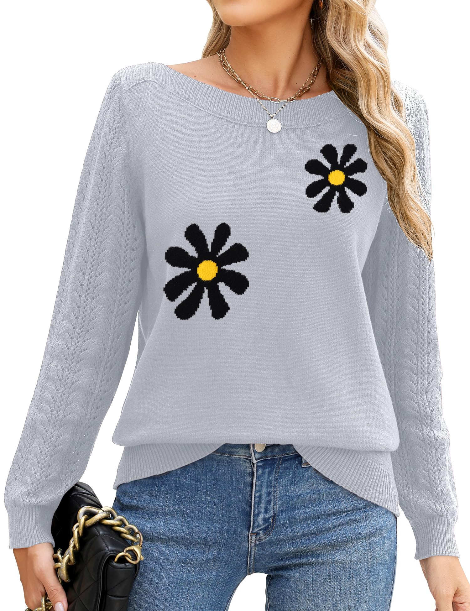 Foto 2 pulgar | Jersey Lomon Chic De Punto Fino Con Cuello De Barco Para Mujer, Color Gris - Venta Internacional.