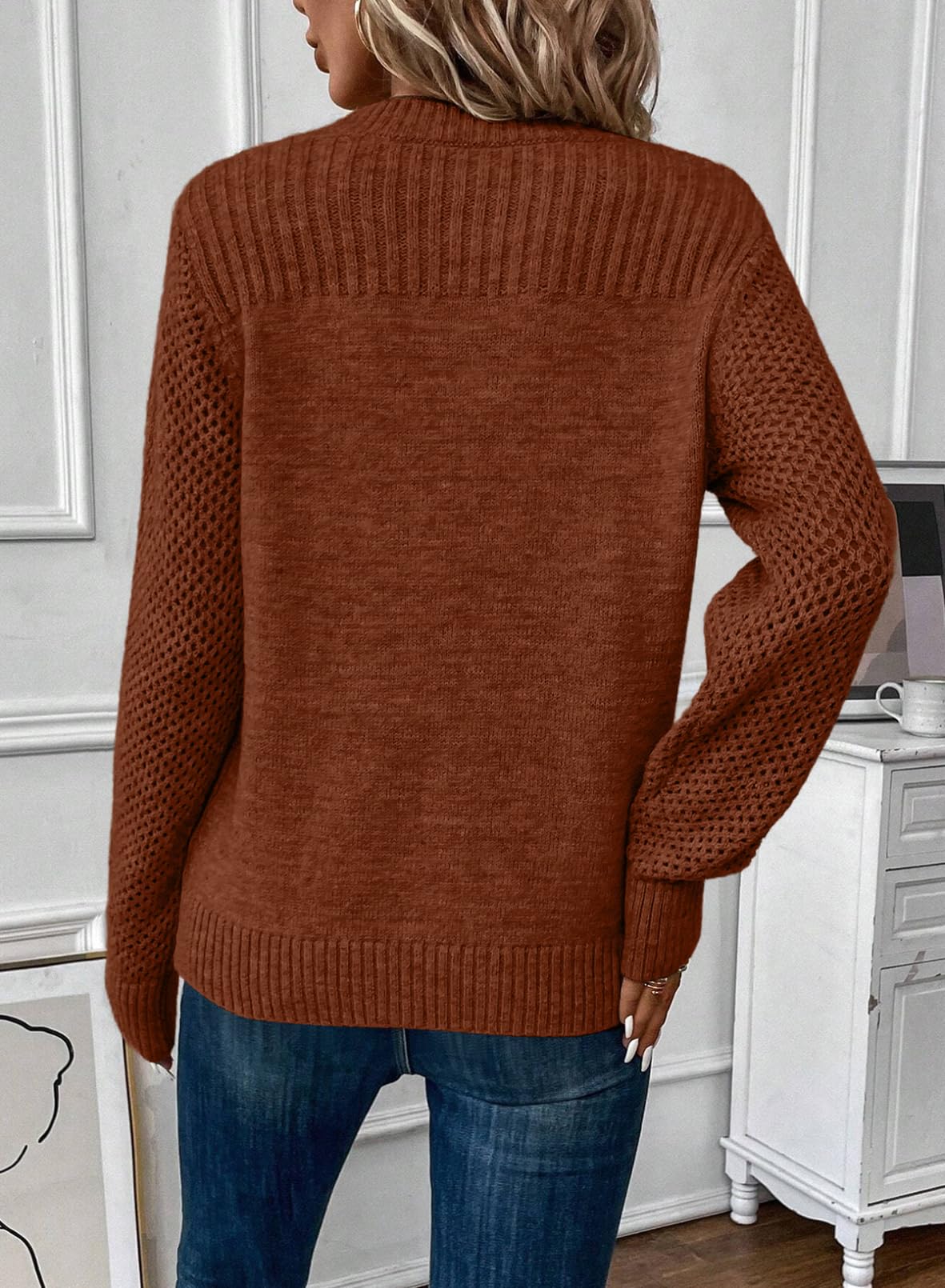 Foto 2 | Jersey Evaless Para Mujer, Moderno, De Otoño, Tejido Trenzado, Castaño - Venta Internacional.