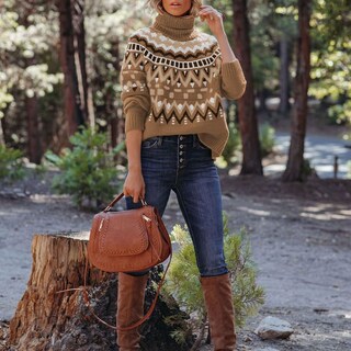 Foto 3 | Jersey Junboon Vintage Con Cuello Alto Y Bloques De Colores A Rayas Para Mujer - Venta Internacional.