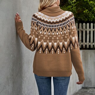 Foto 5 | Jersey Junboon Vintage Con Cuello Alto Y Bloques De Colores A Rayas Para Mujer - Venta Internacional.