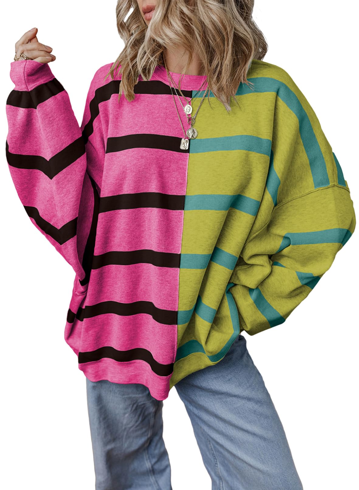 Foto 2 pulgar | Jersey Evaless De Punto Trenzado A Rayas A La Moda Para Mujer, De Gran Tamaño - Venta Internacional.