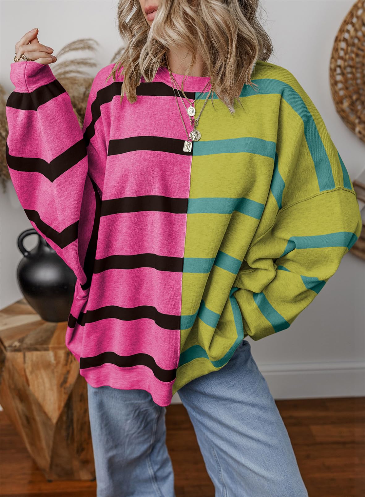Foto 3 pulgar | Jersey Evaless De Punto Trenzado A Rayas A La Moda Para Mujer, De Gran Tamaño - Venta Internacional.