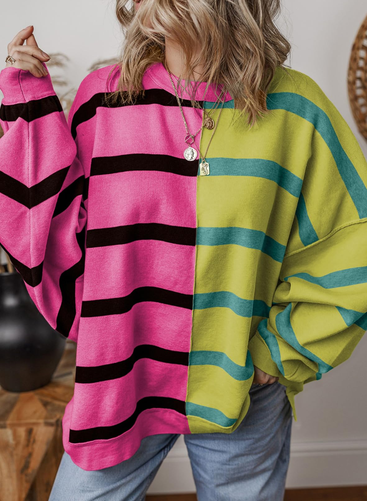 Foto 4 pulgar | Jersey Evaless De Punto Trenzado A Rayas A La Moda Para Mujer, De Gran Tamaño - Venta Internacional.