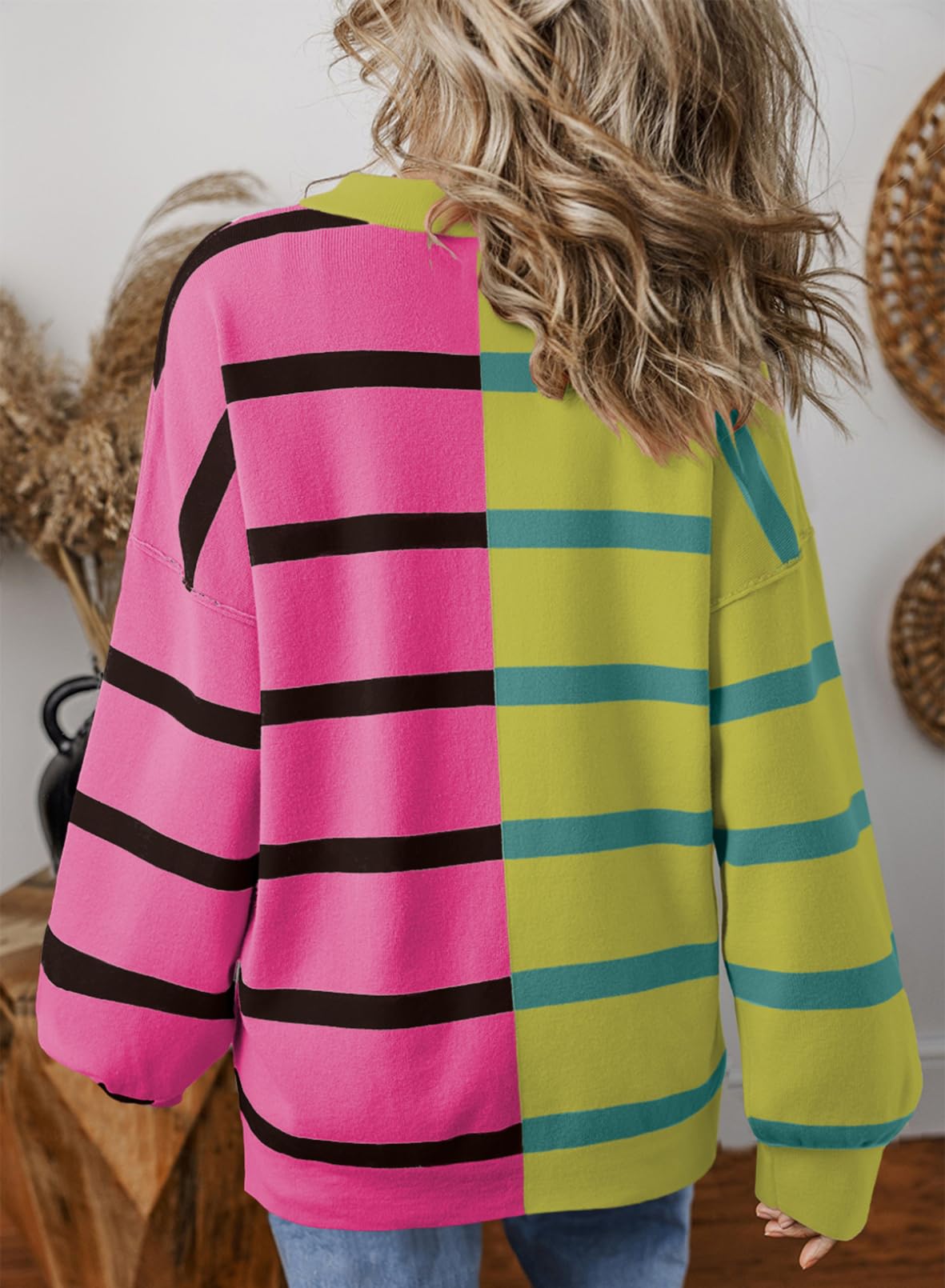 Foto 5 pulgar | Jersey Evaless De Punto Trenzado A Rayas A La Moda Para Mujer, De Gran Tamaño - Venta Internacional.