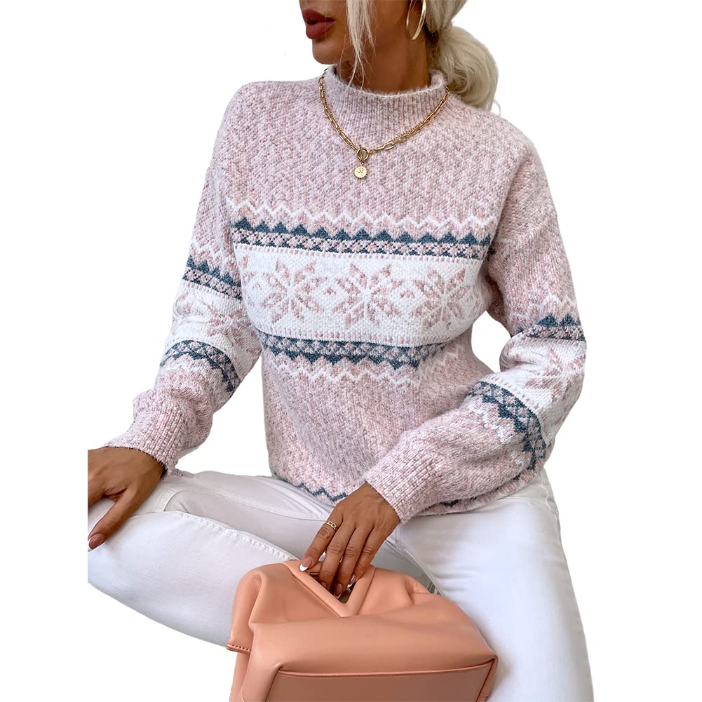 Foto 3 | Jersey Junboon Para Mujer Con Cuello Redondo Y Manga Larga Con Estampado De Copos De Nieve - Venta Internacional.