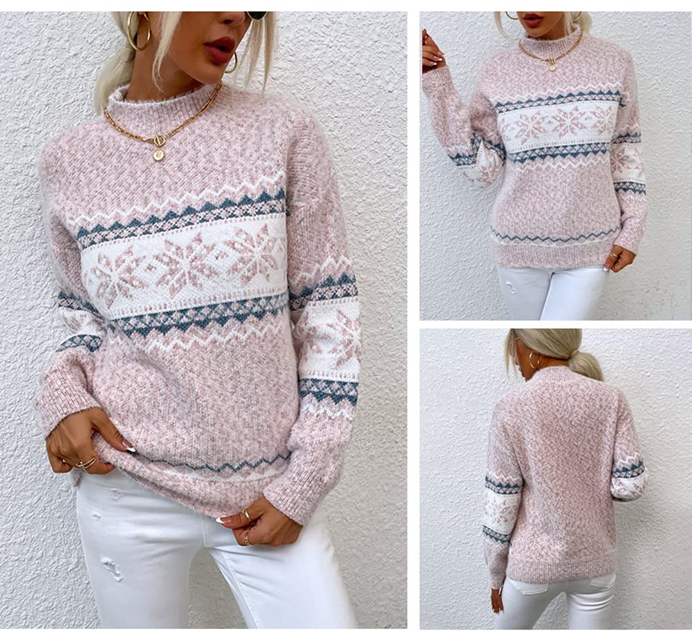 Foto 6 pulgar | Jersey Junboon Para Mujer Con Cuello Redondo Y Manga Larga Con Estampado De Copos De Nieve - Venta Internacional.