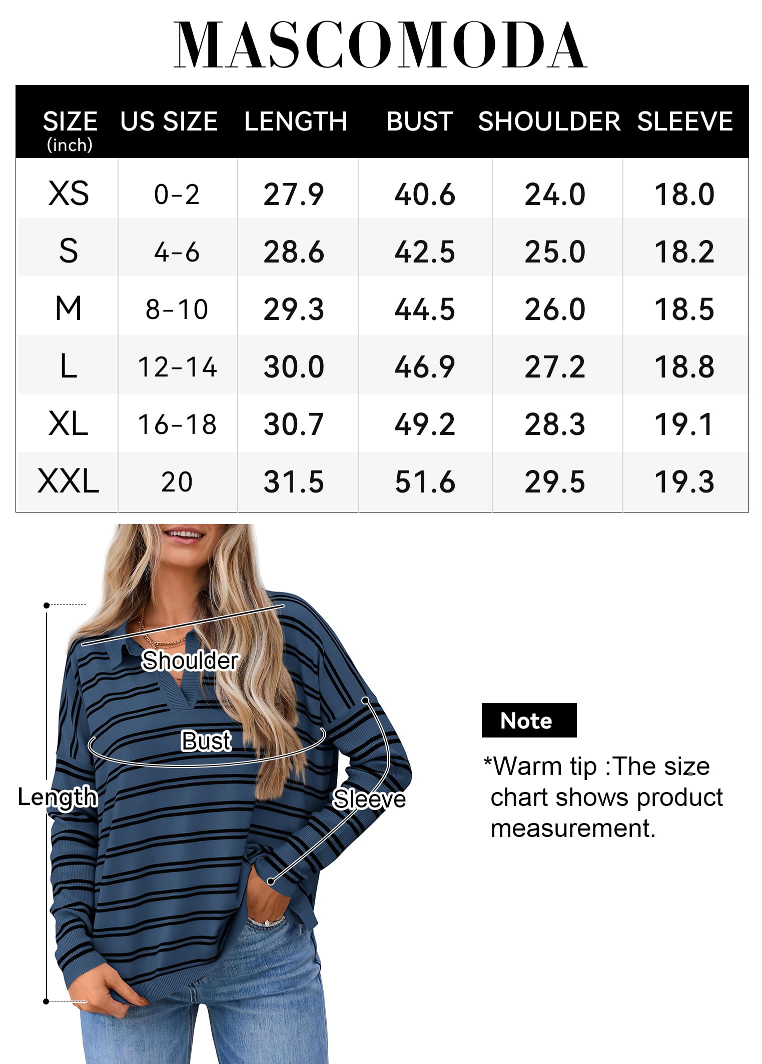 Foto 6 | Jersey Mascomoda De Manga Larga A Rayas De Gran Tamaño Con Cuello En V Para Mujer - Venta Internacional.