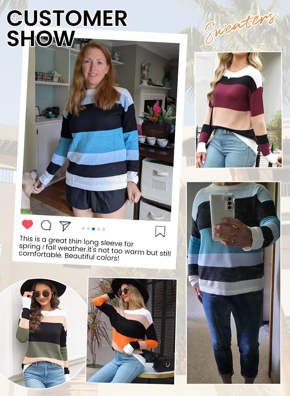 Foto 7 pulgar | Jersey Qacohu De Manga Larga Con Bloques De Color A Rayas Para Mujer - Venta Internacional.