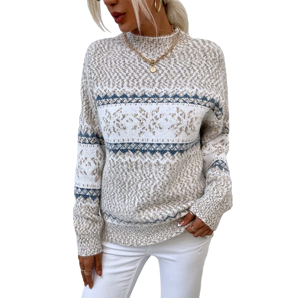 Jersey Junboon Para Mujer Con Cuello Redondo Y Manga Larga Con Estampado De Copos De Nieve - Venta Internacional.