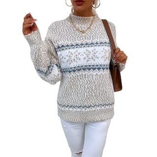 Foto 2 | Jersey Junboon Para Mujer Con Cuello Redondo Y Manga Larga Con Estampado De Copos De Nieve - Venta Internacional.