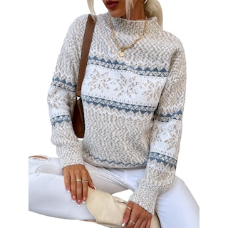 Foto 3 | Jersey Junboon Para Mujer Con Cuello Redondo Y Manga Larga Con Estampado De Copos De Nieve - Venta Internacional.