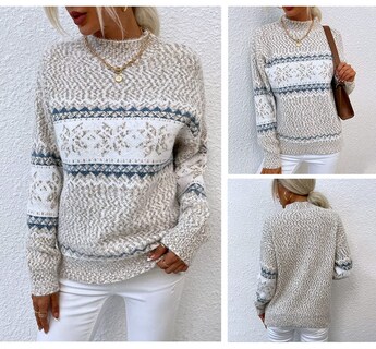 Foto 5 | Jersey Junboon Para Mujer Con Cuello Redondo Y Manga Larga Con Estampado De Copos De Nieve - Venta Internacional.