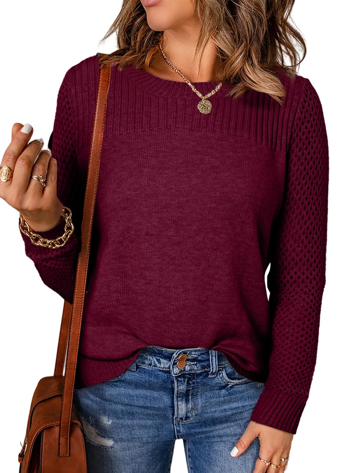 Foto 2 pulgar | Jersey Evaless De Punto Trenzado Extragrande Para Mujer, Color Burdeos - Venta Internacional.