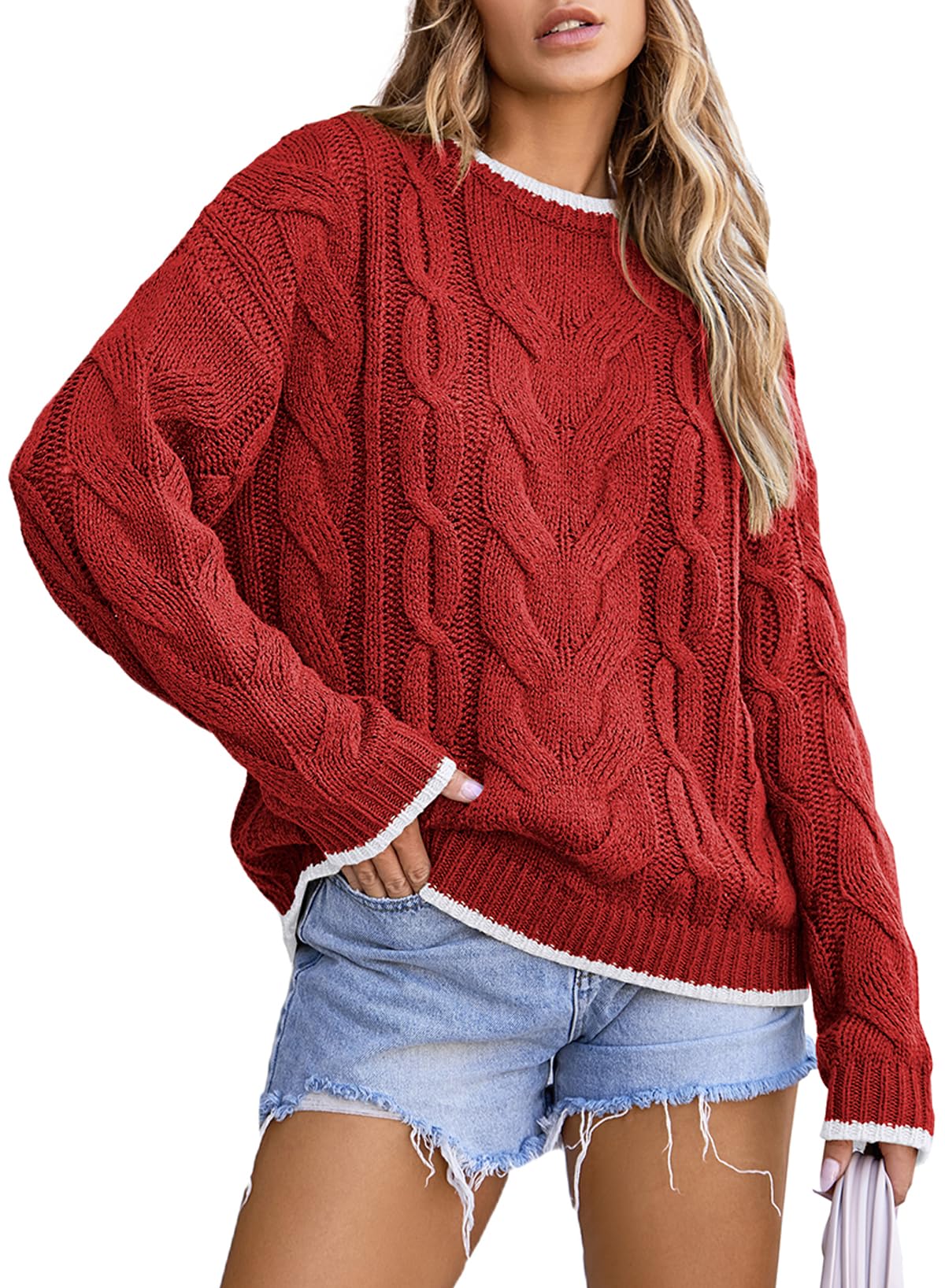 Foto 2 pulgar | Suéteres Evaless Otoño 2024 Cuello Redondo Color Block Mujer Rojo S - Venta Internacional.